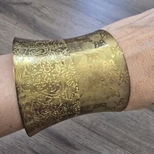 Brass Wide Cuff Bracelet Floral Butterfly Gold Boho Chunky Statement